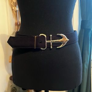 Vintage black anchor belt, vintage black belt, gold and black belts.
